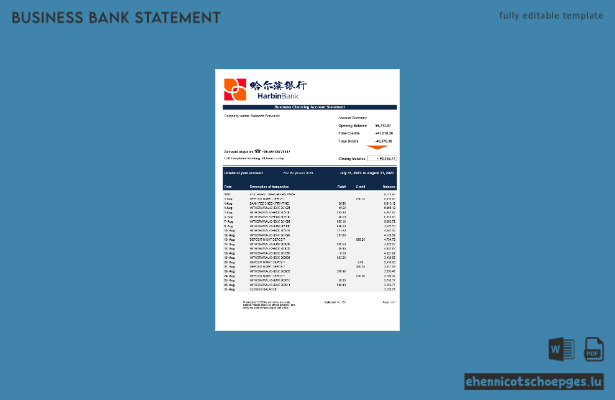 Harbin Bank Unternehmensabrechnung – Beispielvorschau in Word und PDF